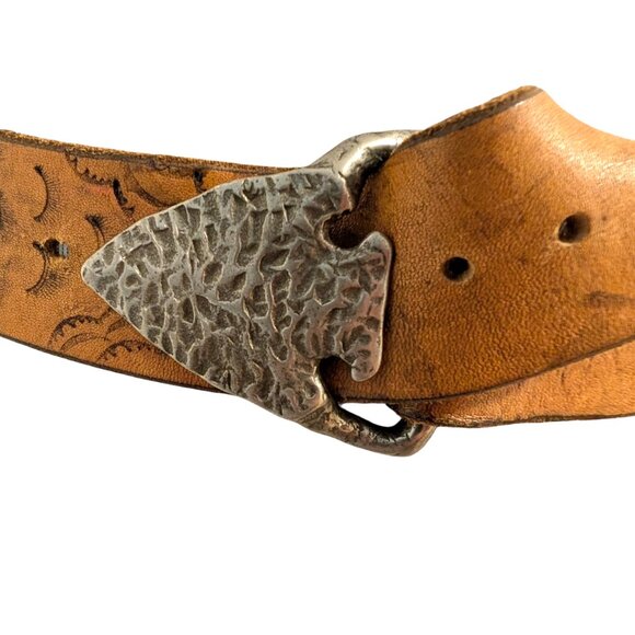 Vintage Handmade? Unisex Sz 28"-33" Leather Screaming Eagle Brass Arrowhead Belt - Picture 5 of 10